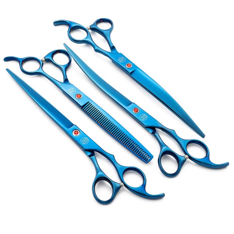 Moontay Professional 8.0" Dog Grooming Scissors Set, 4-pieces Straight, Upward Curved, Downward Curved, Thinning/Blending Shears for Dog, Cat and Pets, JP Stainless Steel, Blue - Image 3
